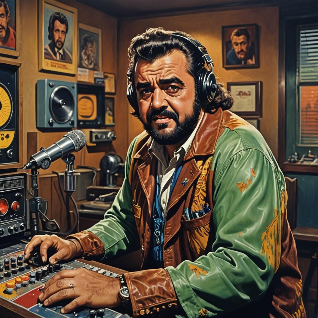 Wolfman Jack Broadcasting in 1950s Radio Studio