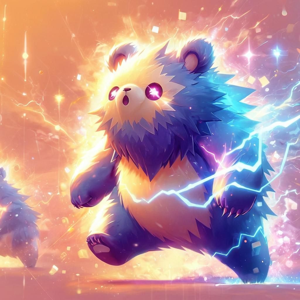 Electric Bear Pokemon in Stormy Anime Style