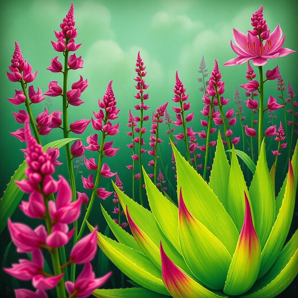 Surreal Aloe Vera Blooms in Dreamlike Scene