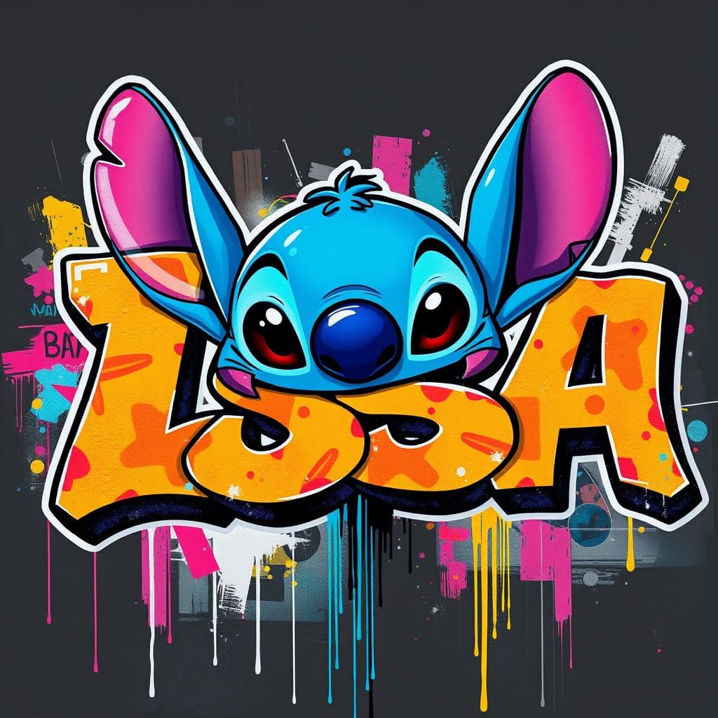 Vibrant Disney-Inspired Graffiti Art Featuring Bold, Stylize...