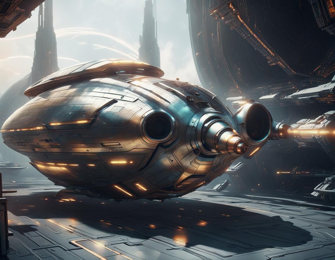Futuristic Spaceship Hovering Over Alien Planet in 3D
