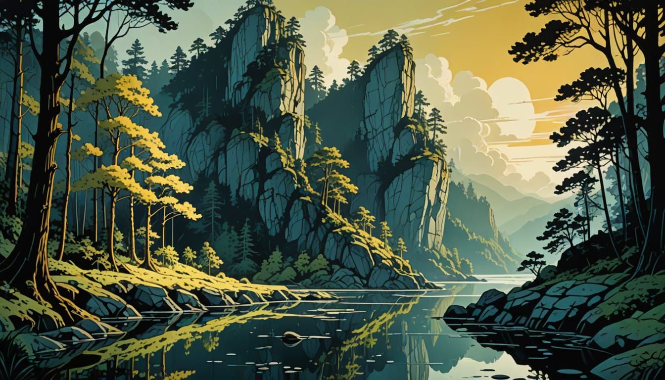 Majestic Evening Scene in a Retro Fantasy Style