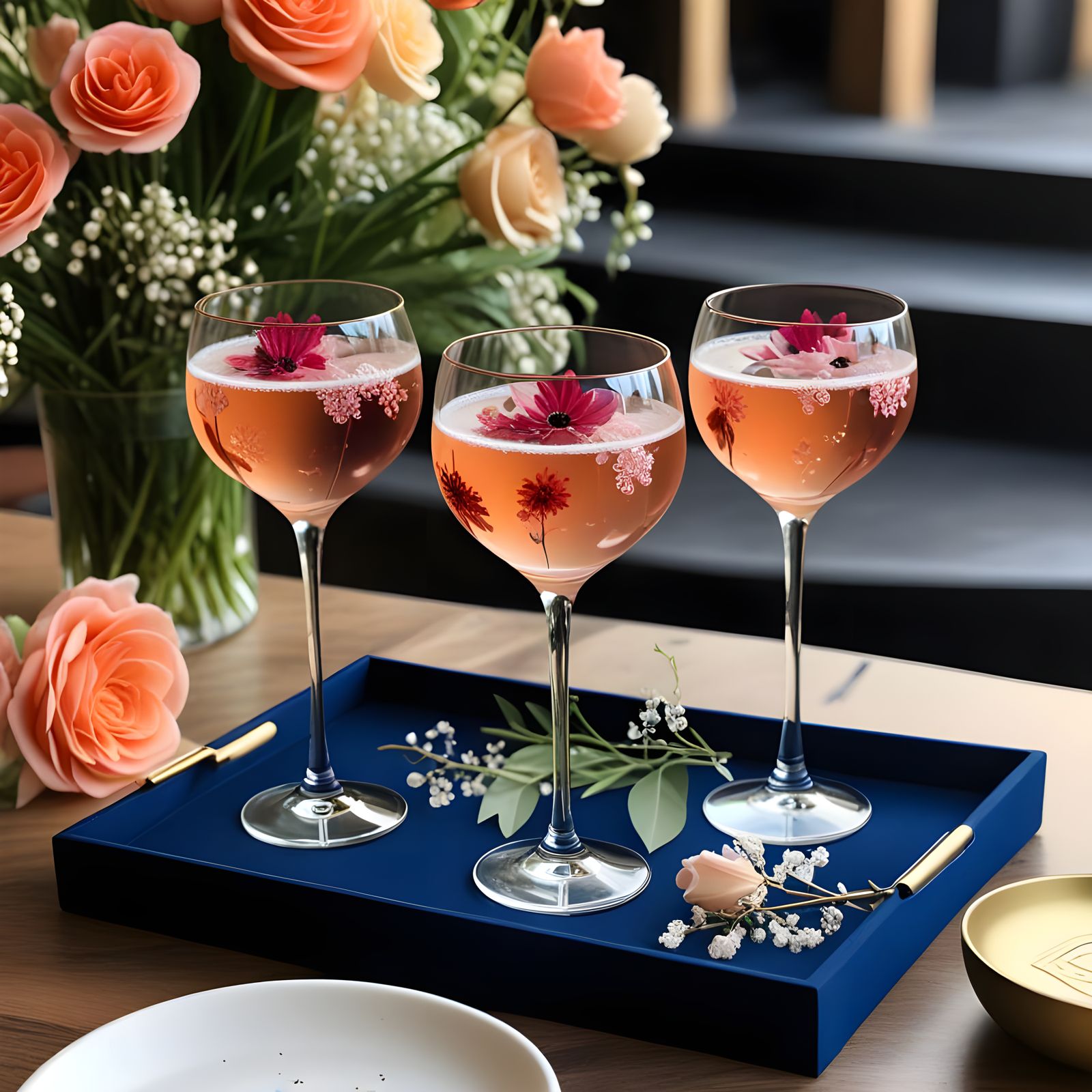Elegant Champagne Cocktail with Floral Accents