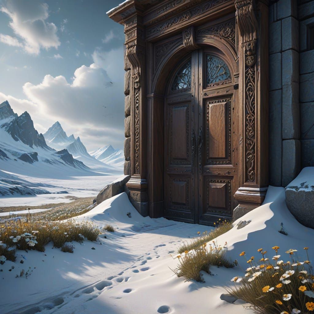 Ornate Door in Frozen Tundra: Matte Painting