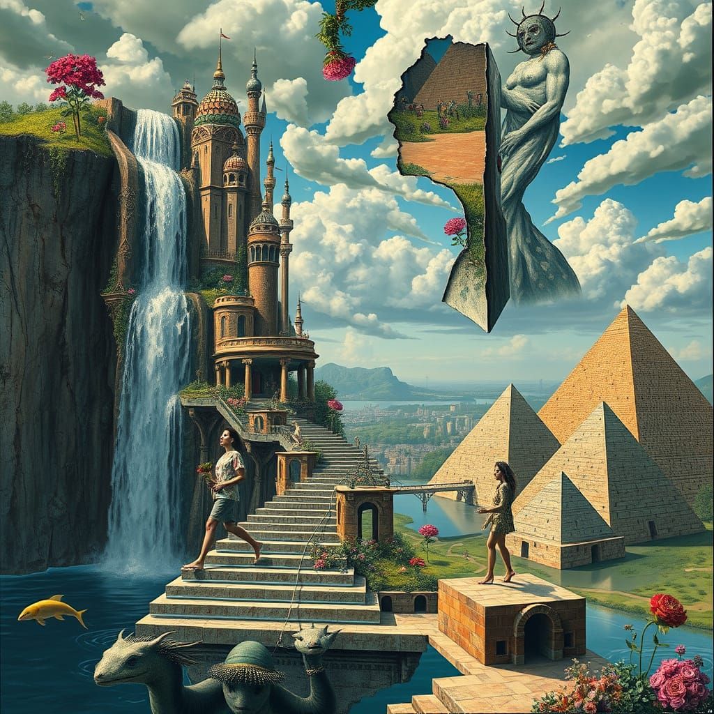 Surreal Floating City Inspired by Bosch, Rothko, and Murakam...