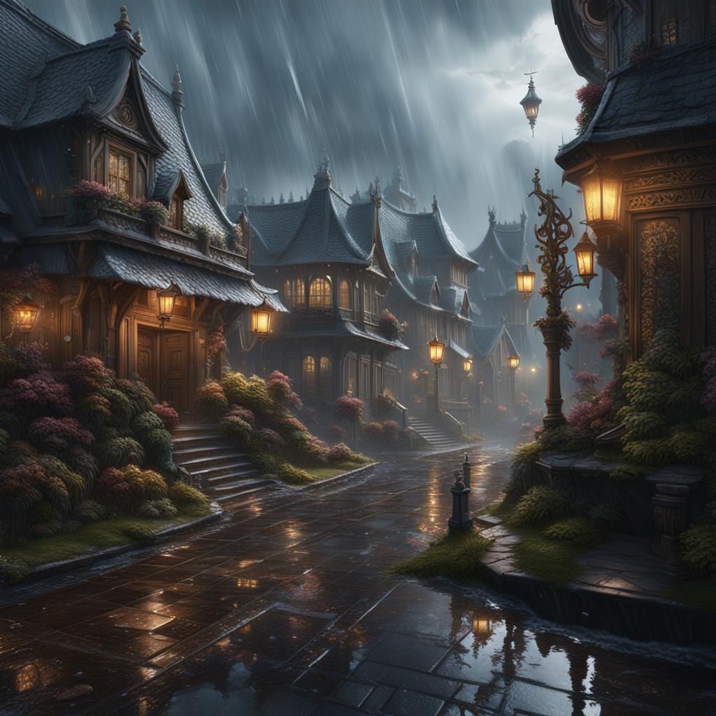 Rainy February Thursday in Detailed Matte Painting Style