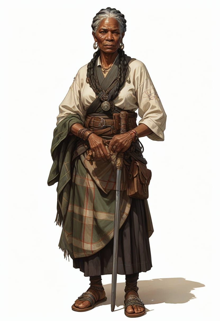 Heroic Fantasy Portrait of Caribbean Elder in Scottish Highl...