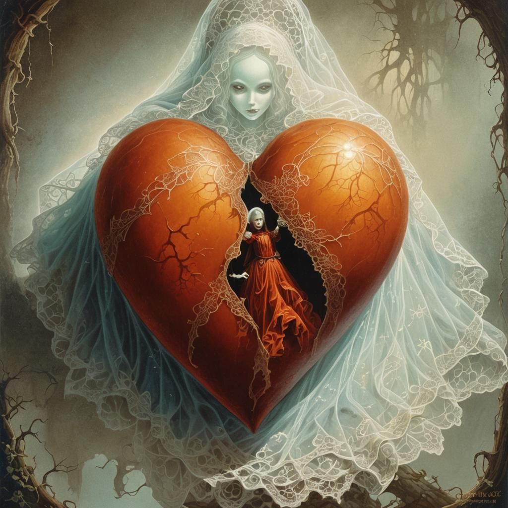 Gothic Glowing Creature with Transparent Veil