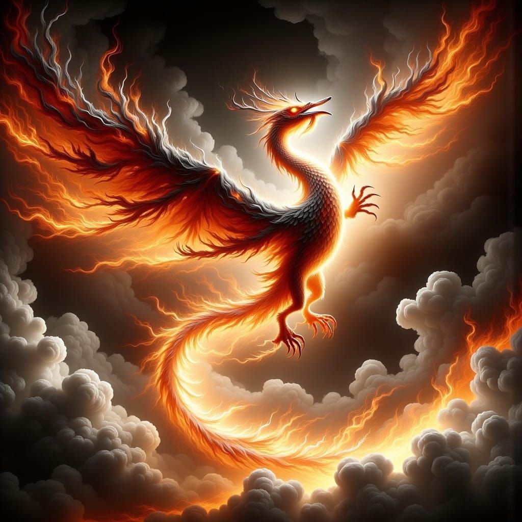 Majestic Phoenix Rebirth in Oriental Art Style