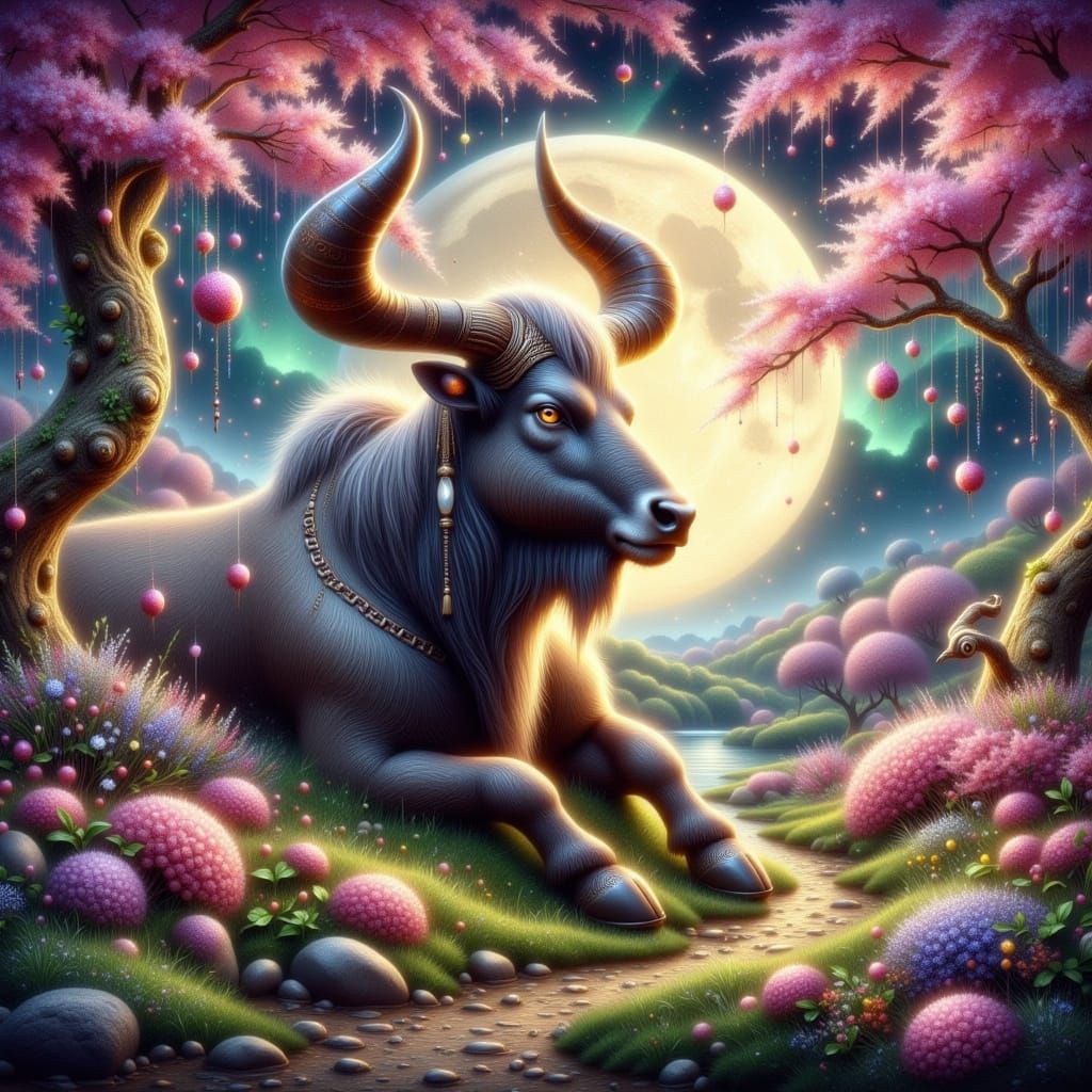 Taurus Zodiac Sign in Dreamy, Whimsical Impasto Style