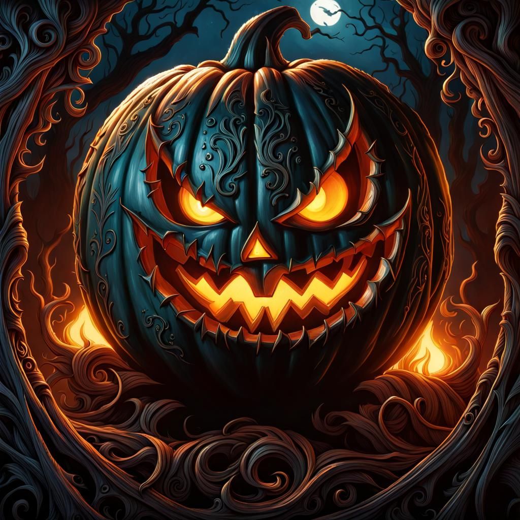 Scary Surreal Jack-o-Lantern with Sinister Grin