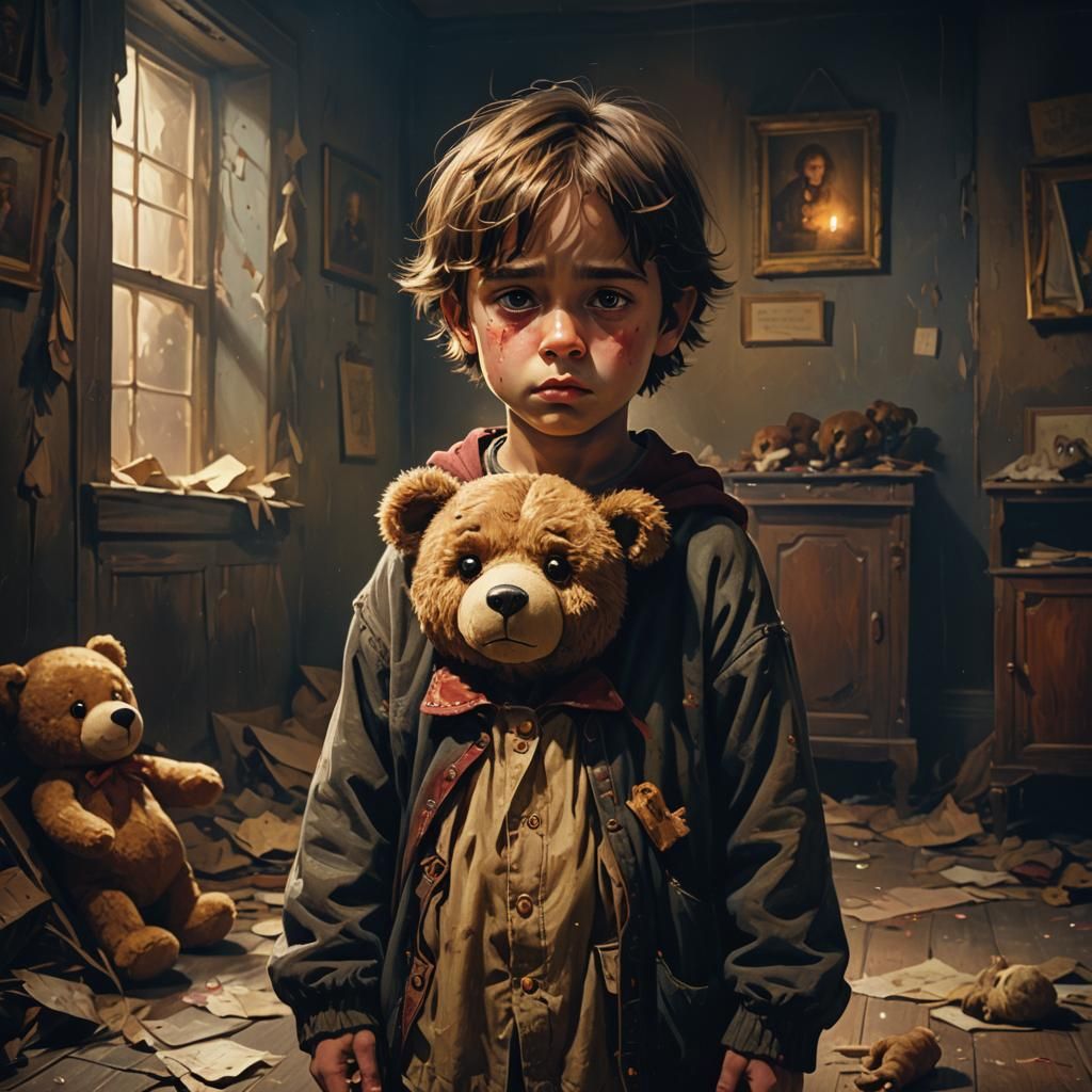 Lonely Child in Empty Room: Fantasy Concept Art