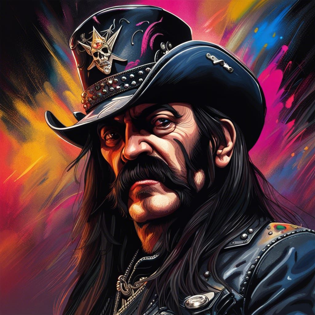 Hyperrealistic Portrait of Lemmy Kilmister in Splash Art Sty...
