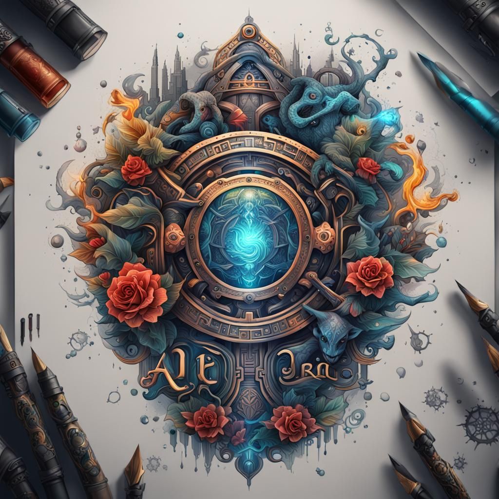 Tattoo Flash Design of A.I. in Detailed Matte Painting