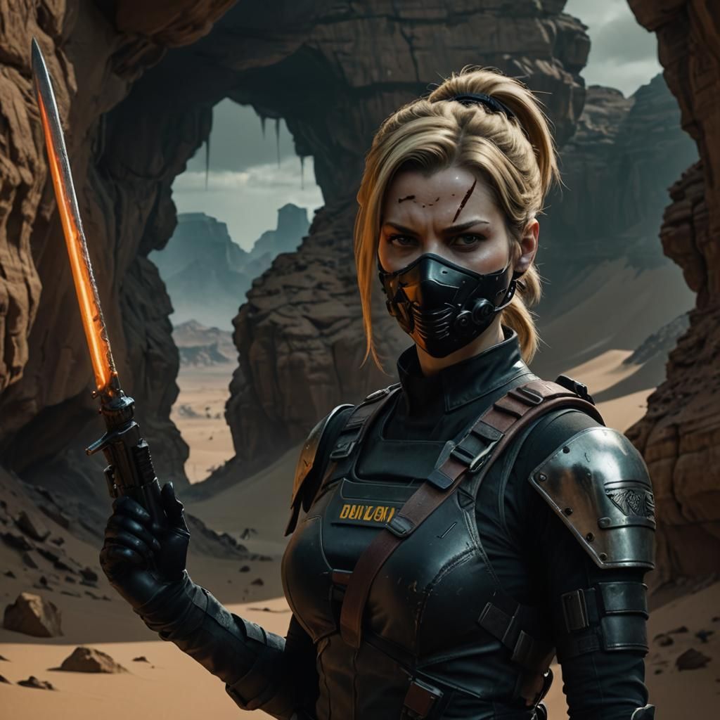 Apocalyptic Desert Warrior with Chrome Katana