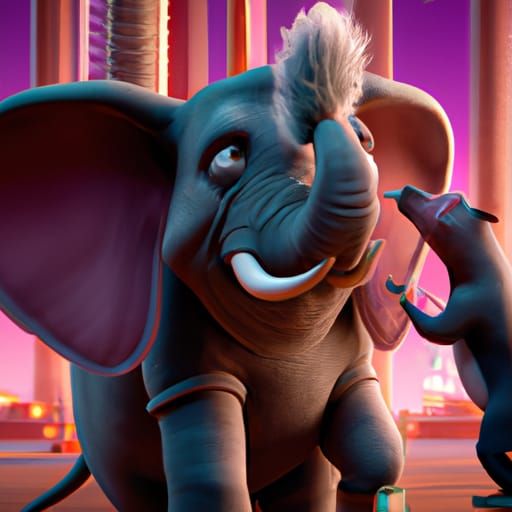 Elephant Brushing Porcupine Hair in Pixar Style