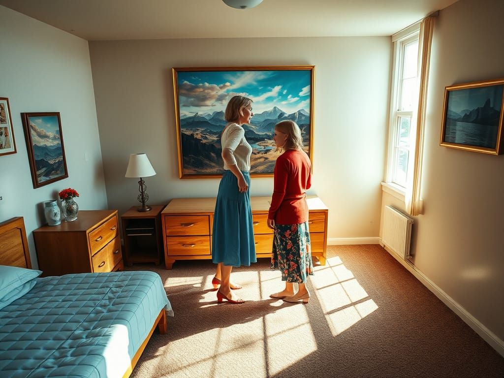 Whispering Secrets in a Surreal Motel Bedroom