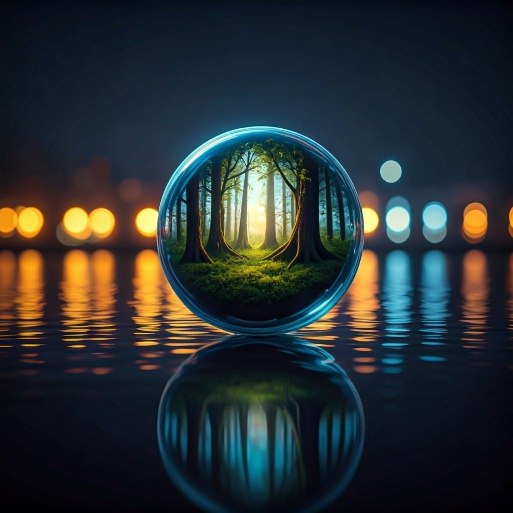Glowing Orb with Tiny Forest Landscape