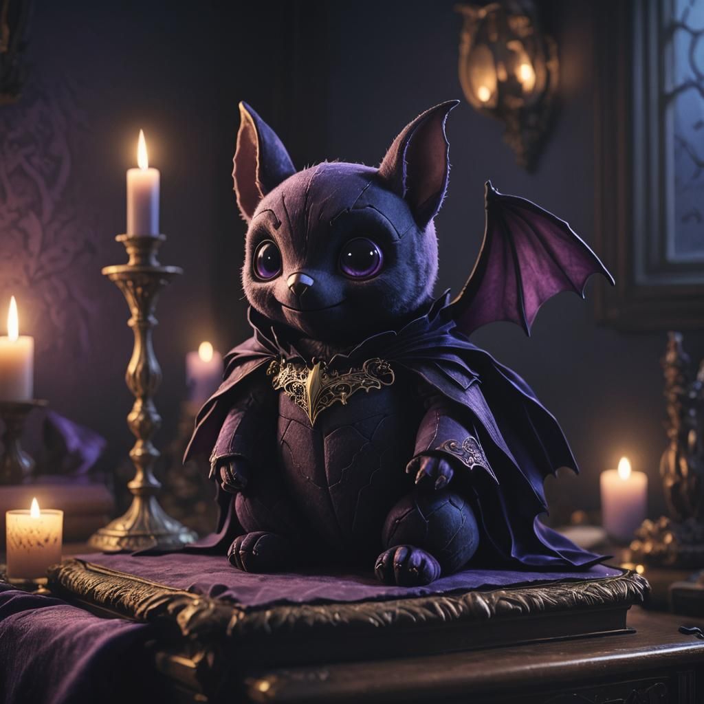 Ominous Yet Adorable Bat Plushie in Gothic Fantasy
