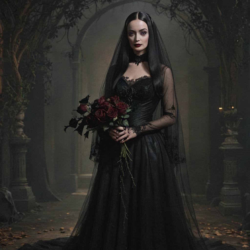 Morticia Addams as a Goth Bride in Black