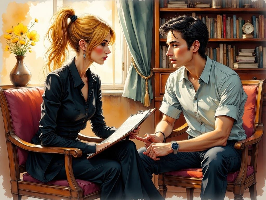 Interview Scene in Comic Book Illustration Style