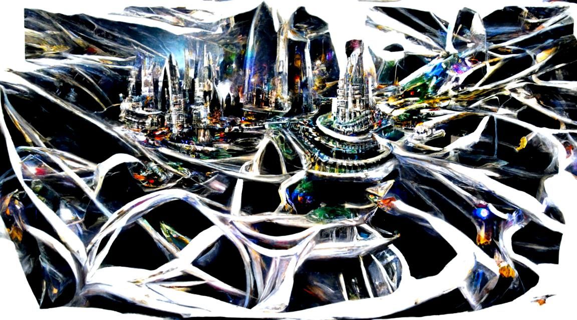 Futuristic Megacity with Flying Vehicles in Cel-Shaded Style