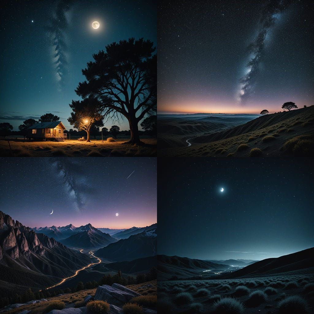 Realistic Starry Night with Moon