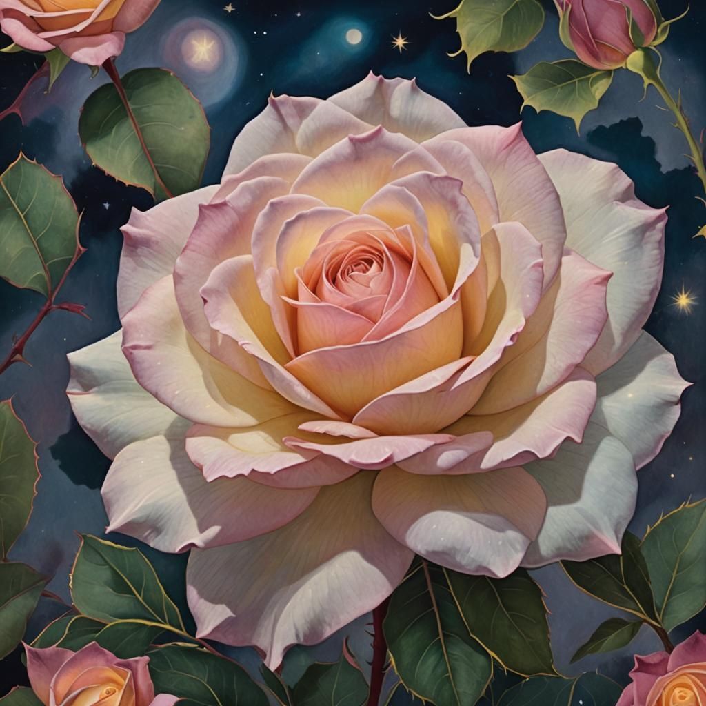 Person Holding a Luminous Rose in Enchanted Garden