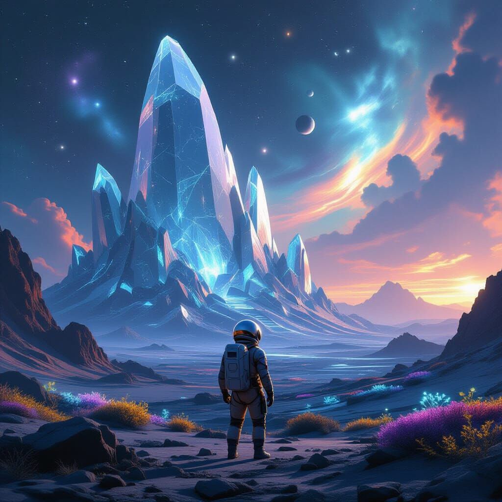 Astronaut and Crystalline Alien Structure Concept Art
