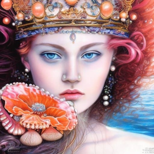 Elegant Mermaid Portrait with Seashell Crown