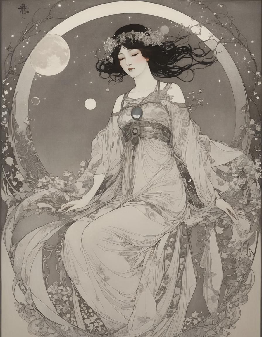 Elegant Moon Goddess in Art Nouveau Style