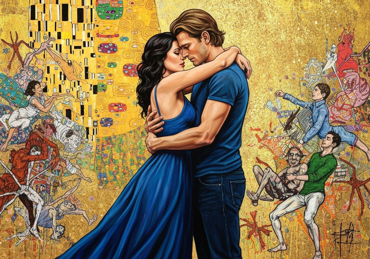 Passionate Embrace in Neo-Expressionist Style