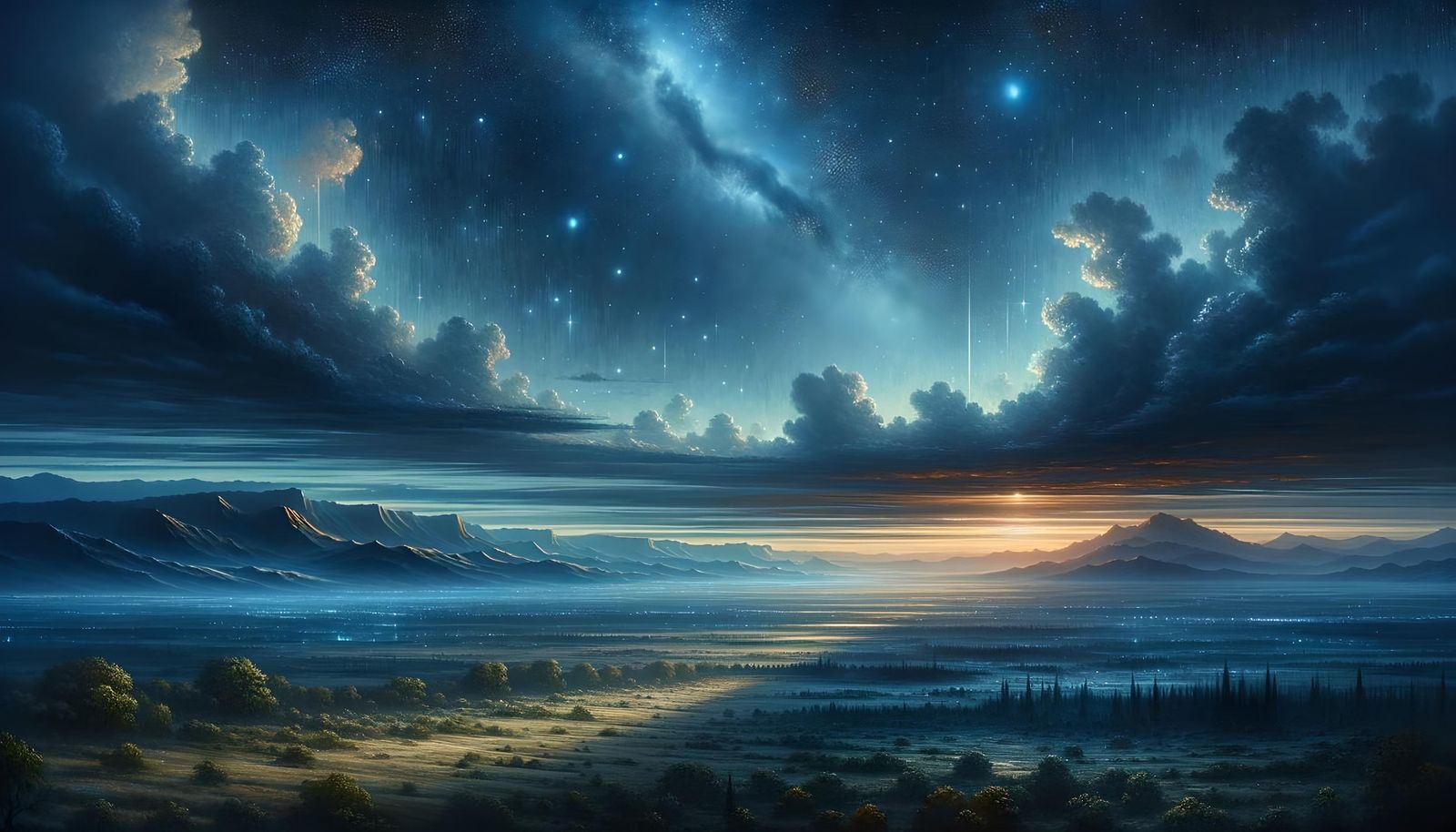 Starry Plains: A Hyperrealistic Nocturnal Landscape