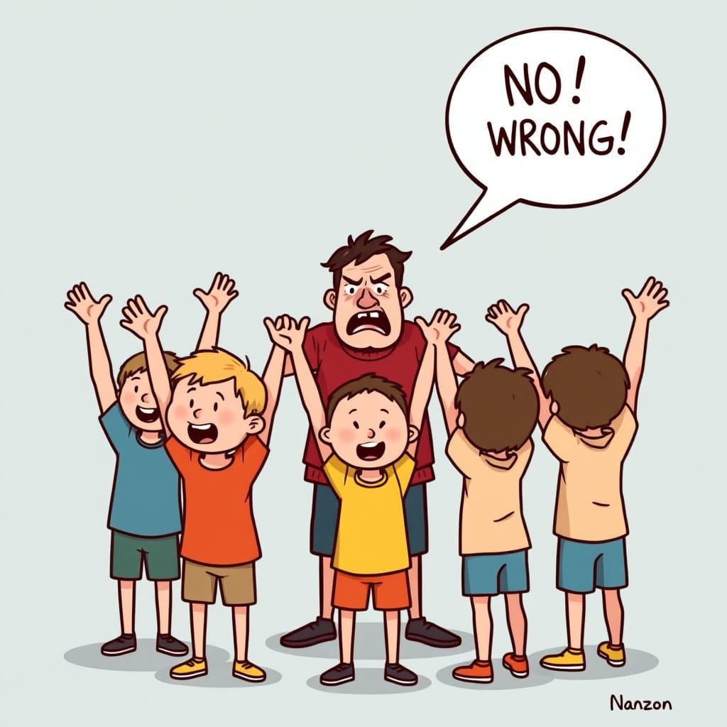 Cartoon Calisthenics Coach Yelling at Kids