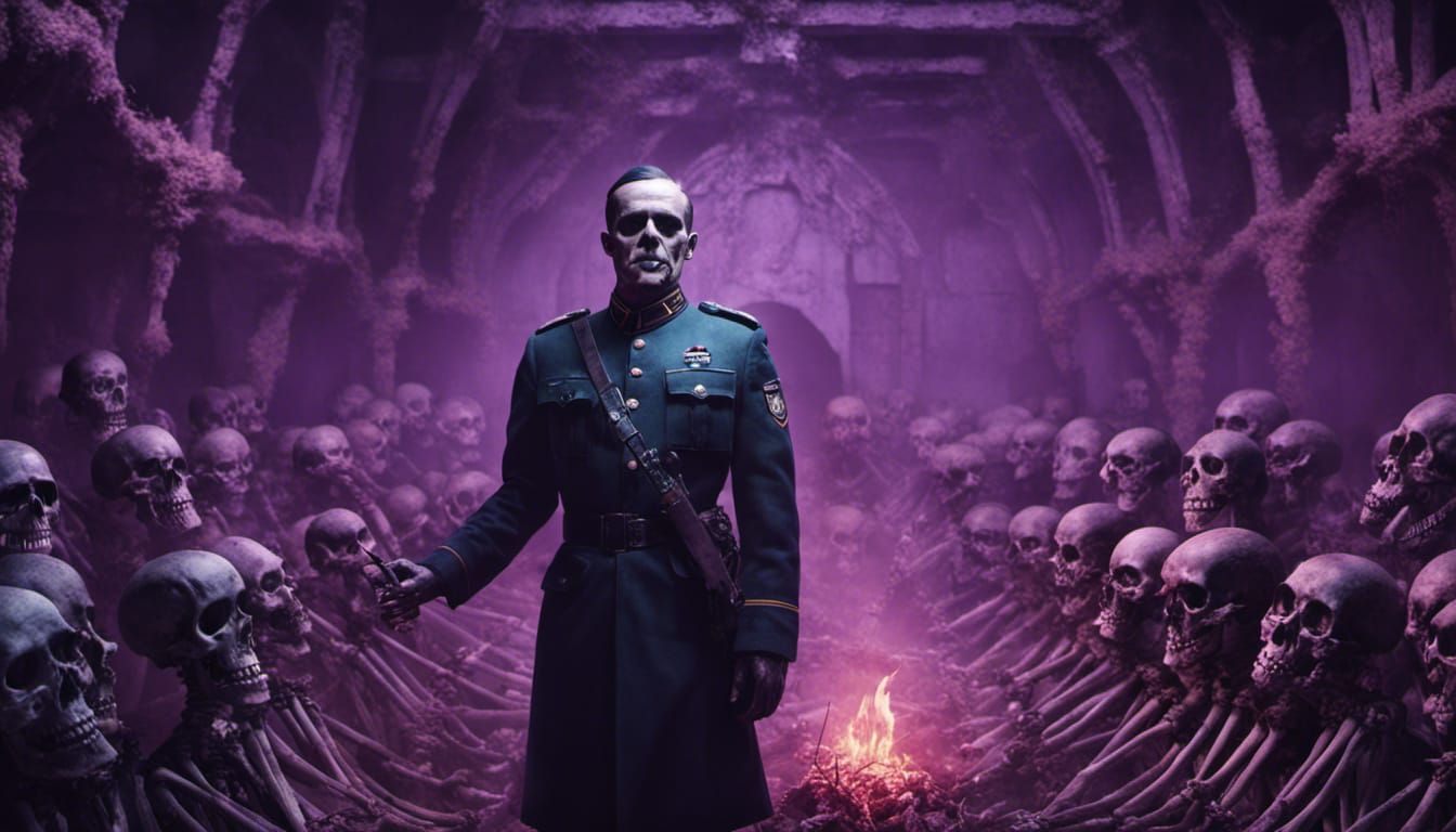 WWII Officer Raising Skeleton Army in Matte Painting Style