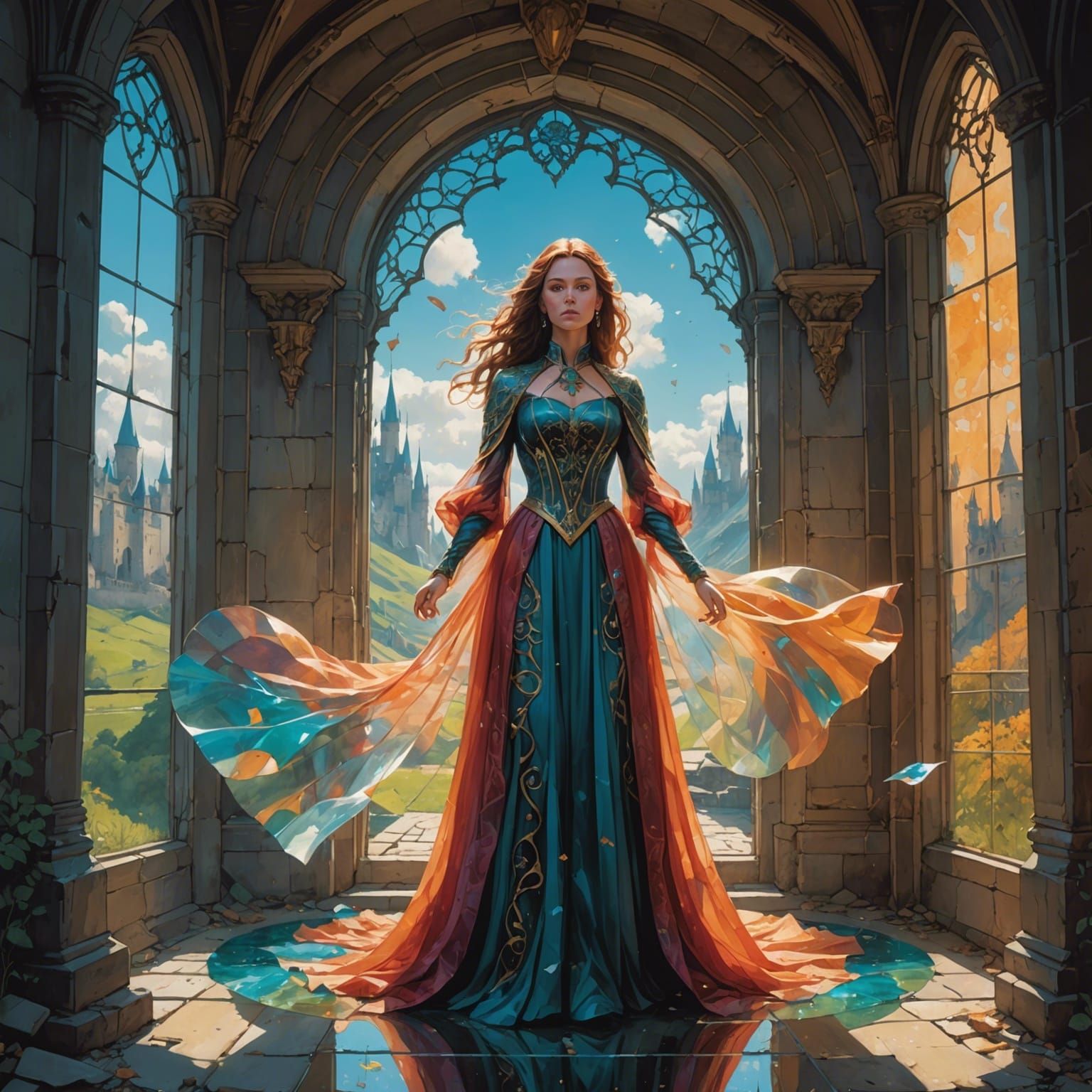 Shattering Castle Doorway: Flowing Ink Art