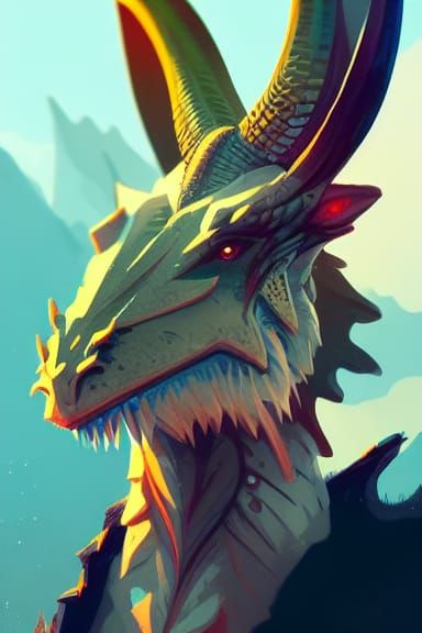 Majestic Horned Dragon Portrait in Digital Illustration