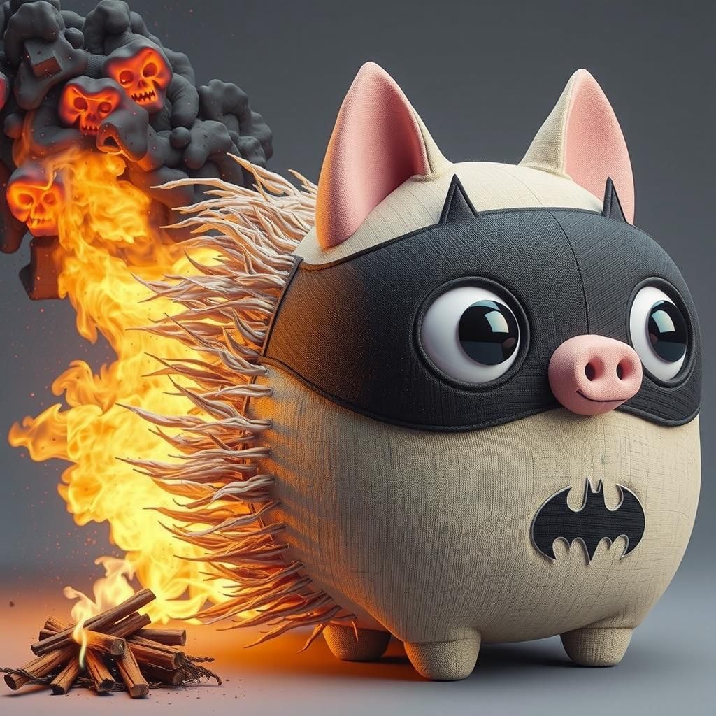 Frightened Batman Pig Witnessing BBQ in Hyperrealism