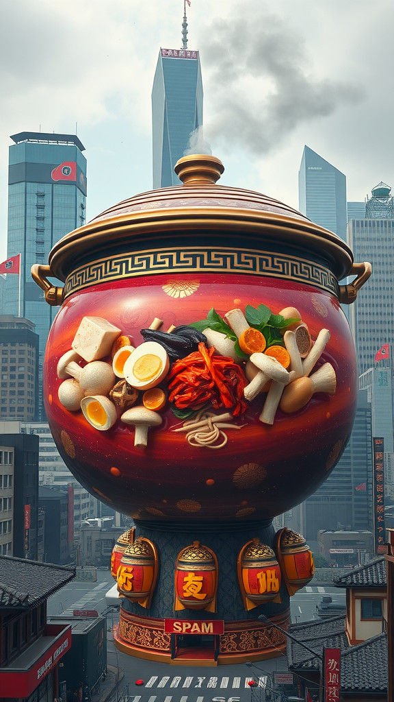 Skyscraper Soondubu Stew in Seoul, Digital Art