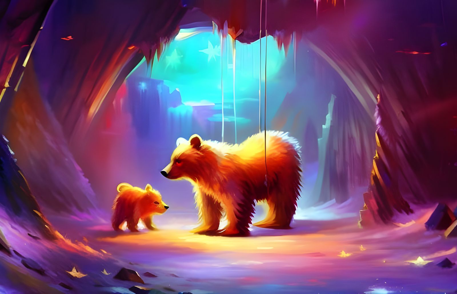 Candy Crystal Cave with Bear, Fantasy Realism Art