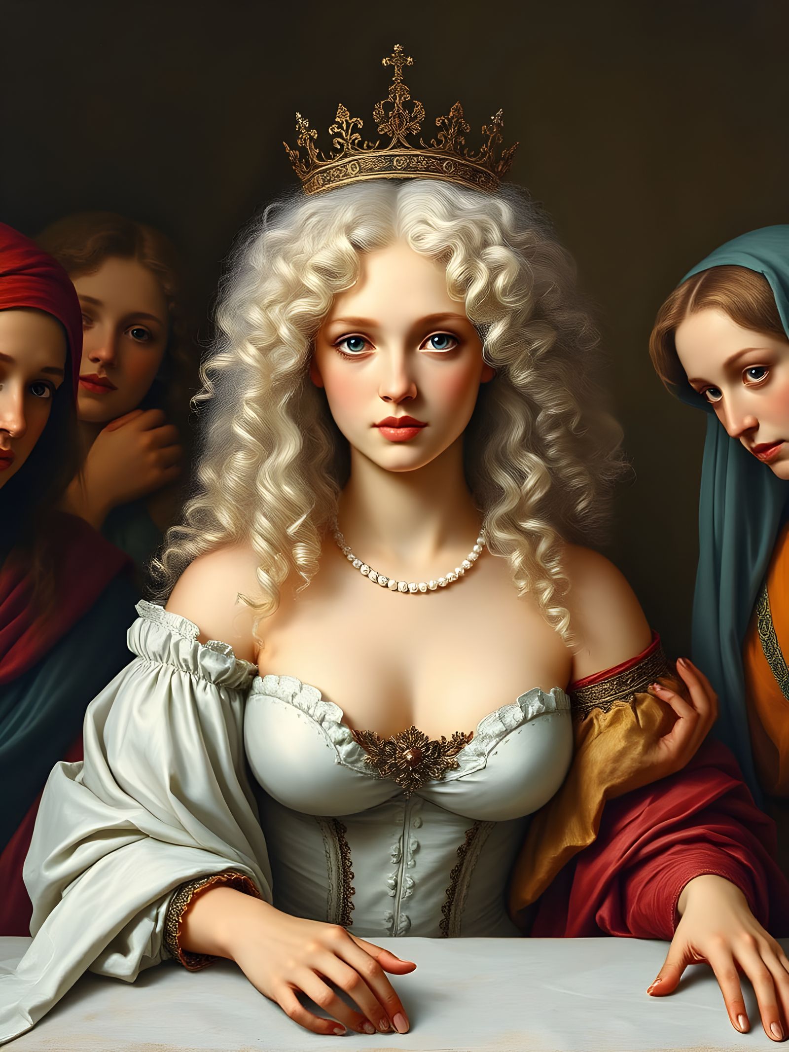 Renaissance-Style Gathering of Women as Oil Painting
