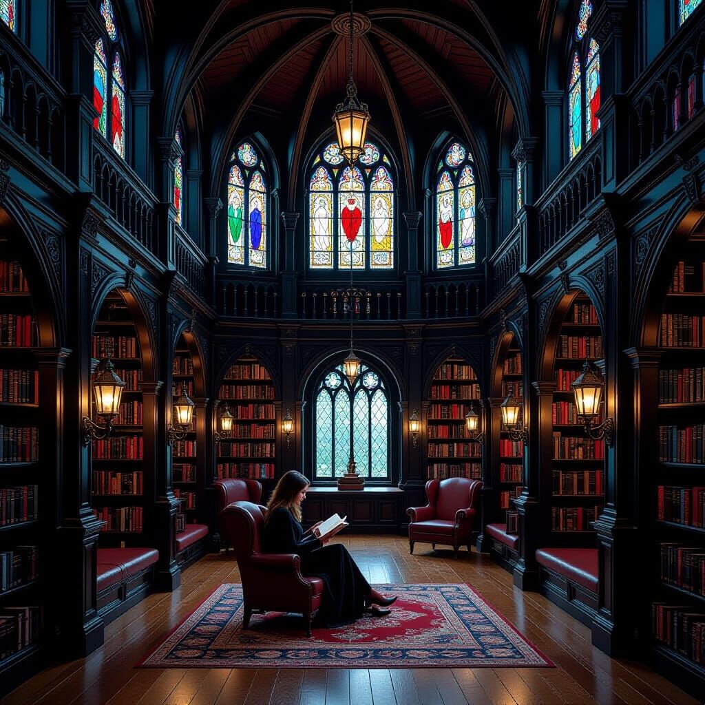 Gothic Library Reading Nook in Mystical Style
