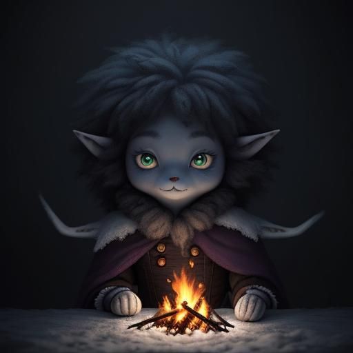 Whimsical Wooly Creature Toasts Marshmallows in Frozen Tundr...