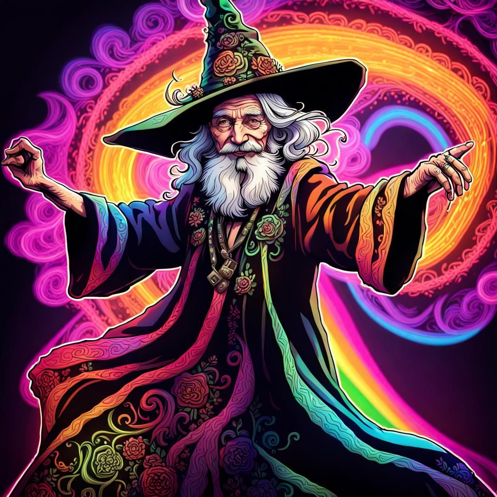 Ecstatic Bioluminescent Dance of an Ancient Wizard and Witch