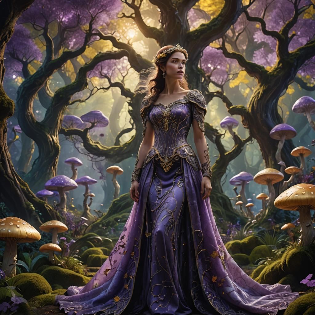 Woman in Marble Gown in Mystical Forest
