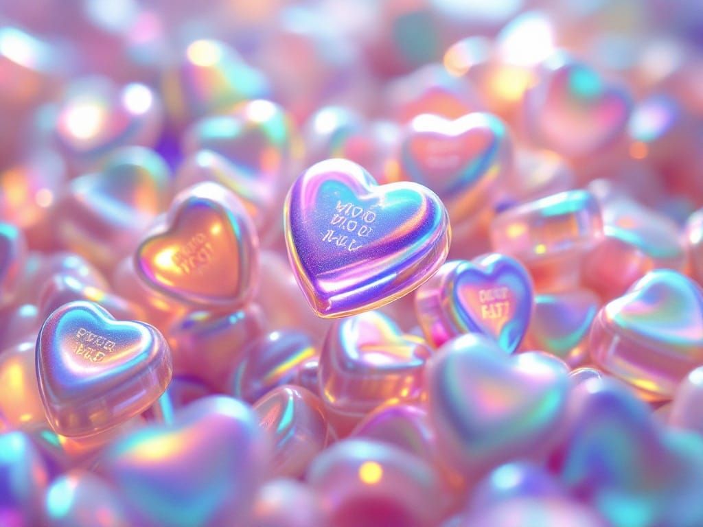 Swirling Holographic Hearts in Neon Futurism