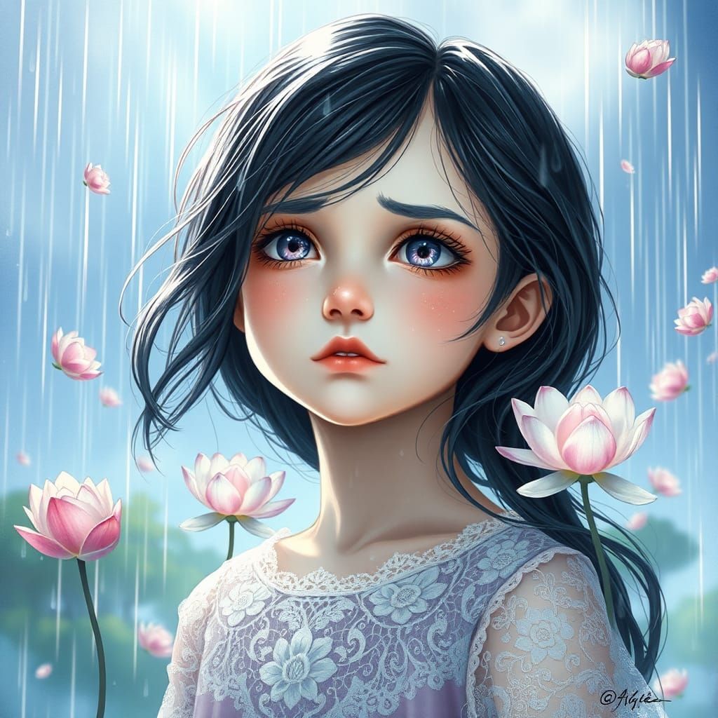 Ethereal Girl with Lotus Flowers