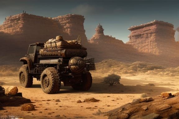 Rocky Desert Wasteland in Dieselpunk Sci-Fi Style