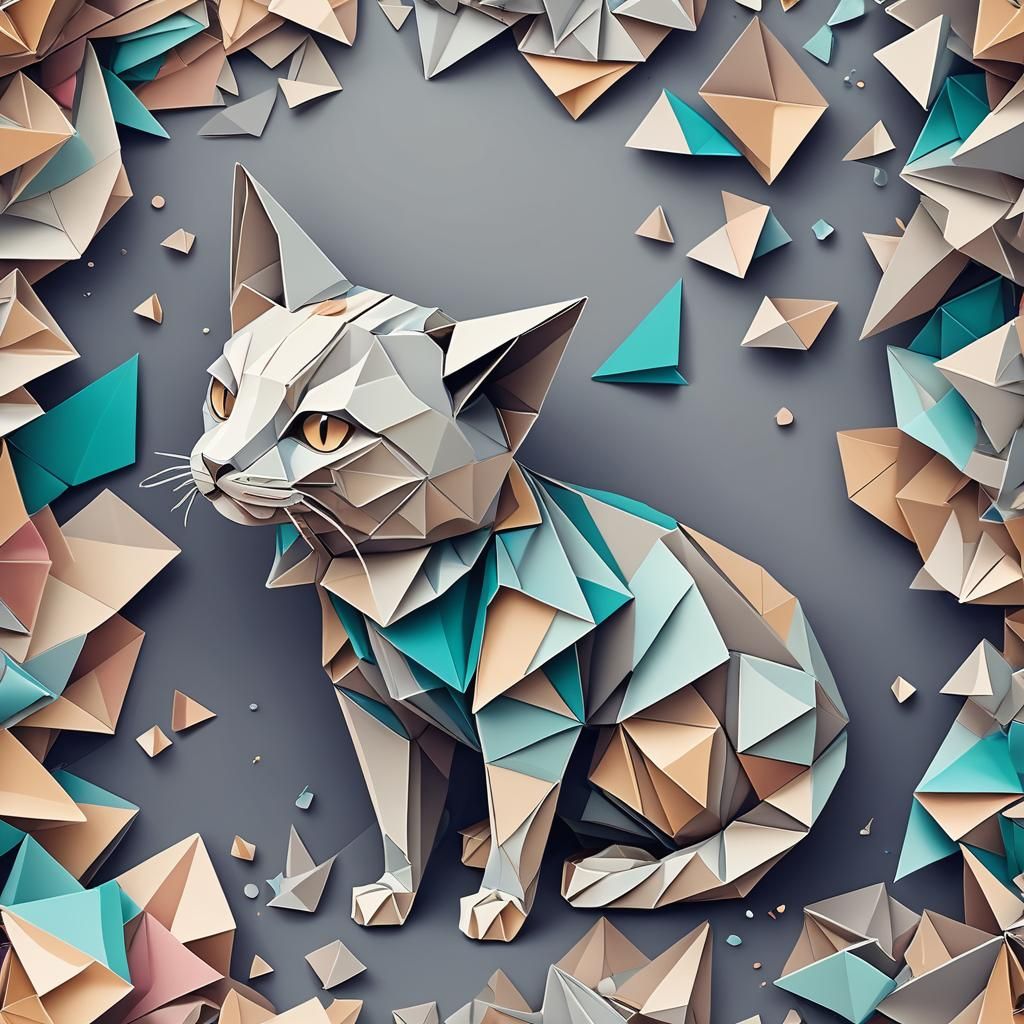Origami Cat Close-Up with Smooth Colors