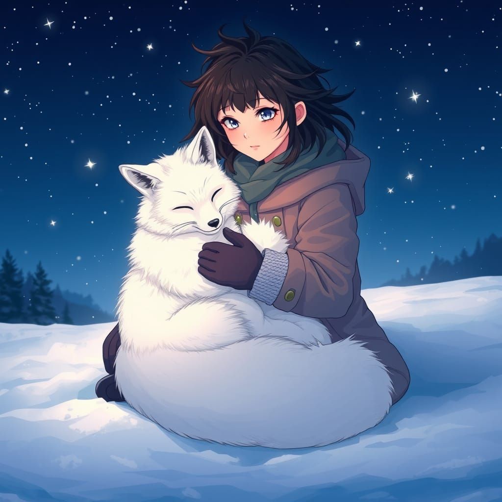 Celestial Winter Serenity in Vibrant Anime Style